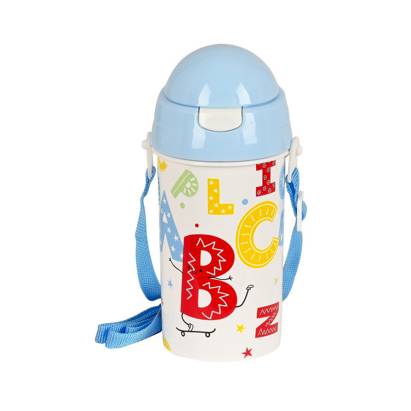 BOTELLA 500ML APERTURA AUTOM. CON PAJITA SAFTA PREESCOLAR "ALPHABET" 312287899 19,5*7,3 SAFTA22