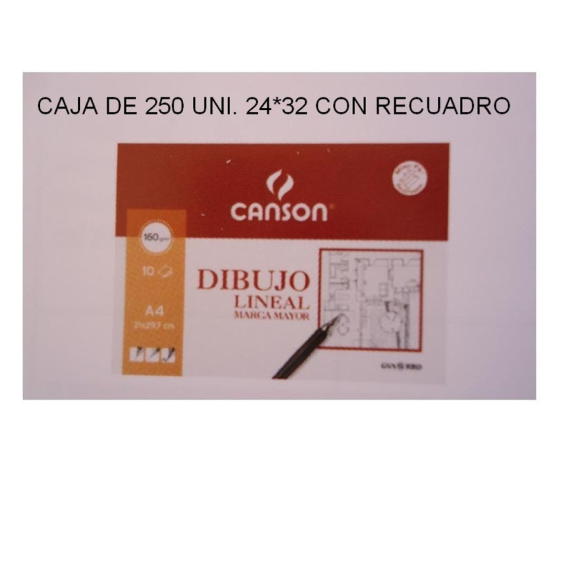 PAPEL MARCA MAYOR CANSON DIBUJO LINEAL LAMINA A-4 RECUADRO 24*32 C/250