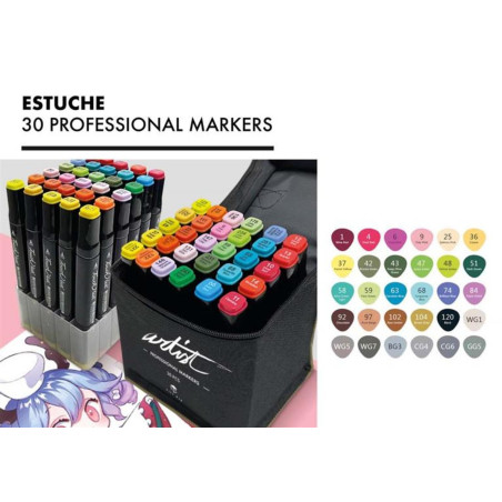 ROTULADOR DOBLE PUNTA PROFESIONAL MARKERS CAJA REGALO 30 COLORES SURTIDOS AB-0730 ALEX BOG