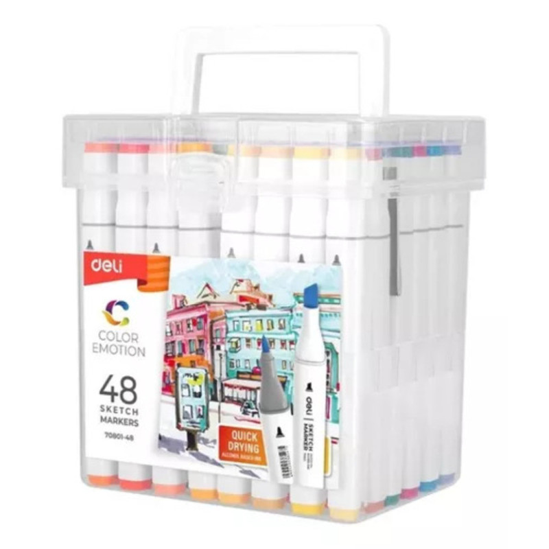 ROTULADOR DOBLE PUNTA PROFESIONAL DELI MALETIN TRANSPARENTE 48U 70801-48