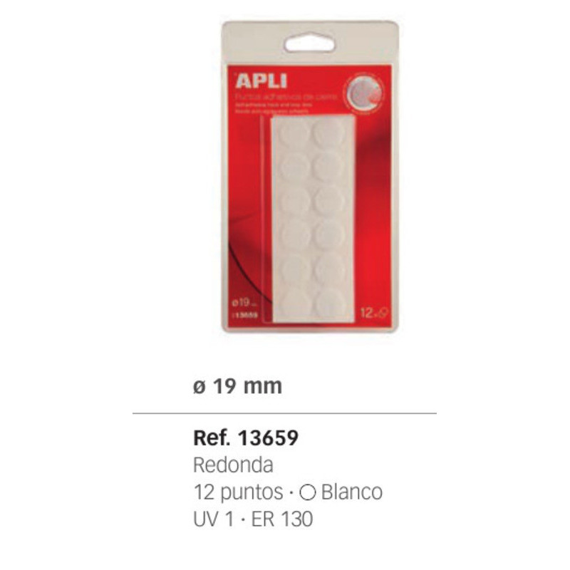 CINTA ADHESIVA APLI VELCRO PUNTO 19MM BLANCO 12U  13659