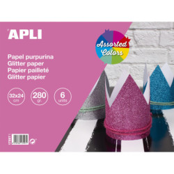 CARTULINA GLITTER PURPURINA APLI 32*24 PTE 6H COLORES SURTIDOS 17597 BLISTER