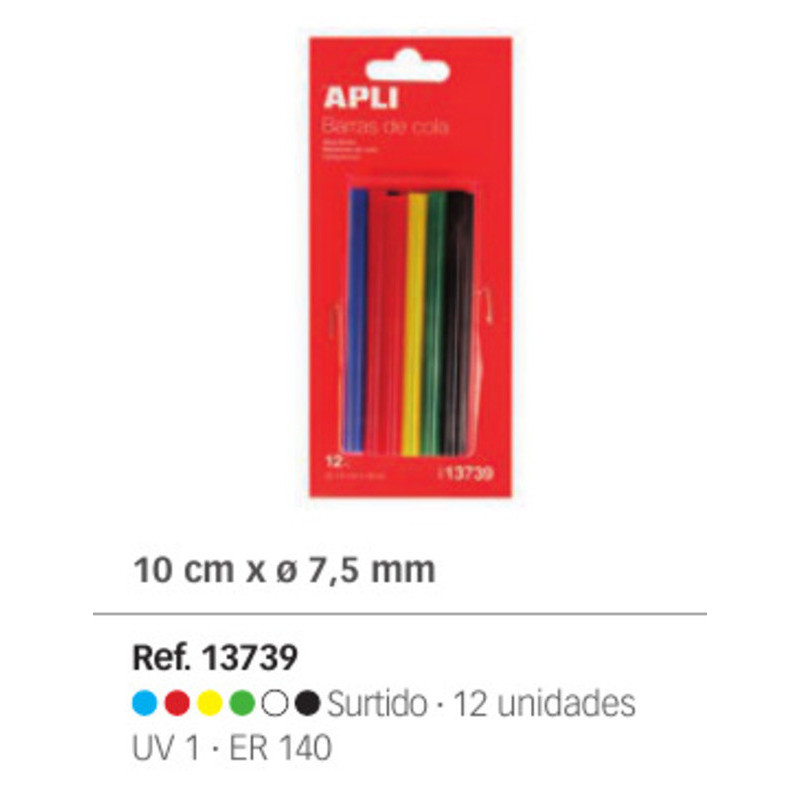 BARRAS SILICONA CALIENTE APLI COLORES BARRAS 7,5MM*100MM BLISTER 12U