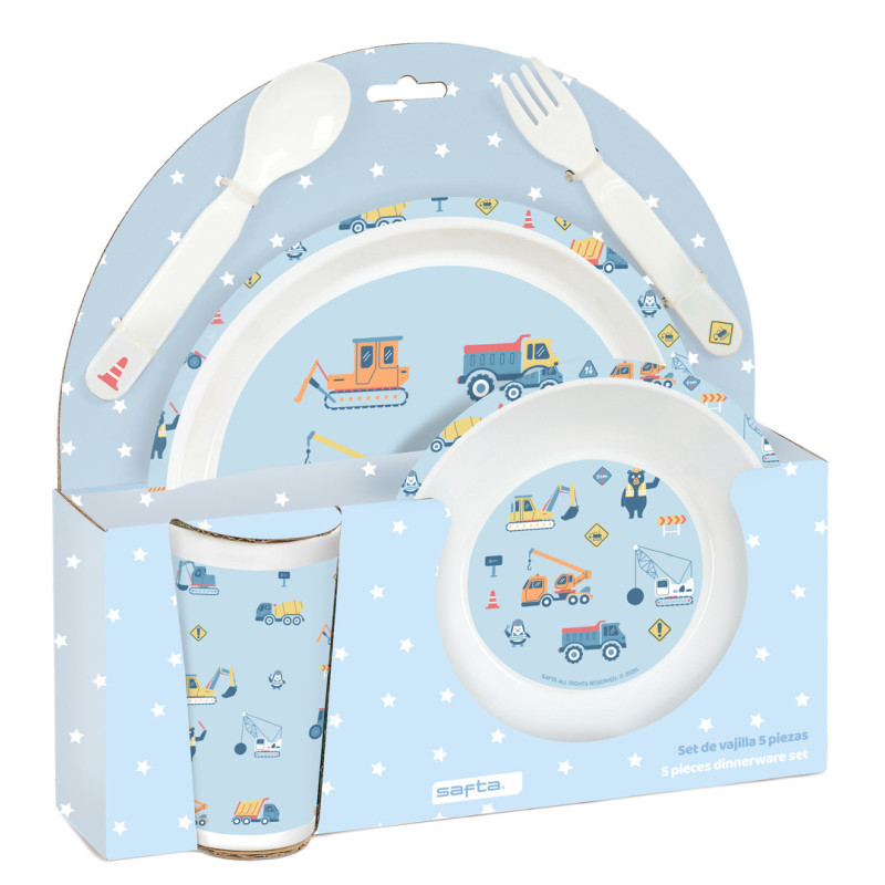 SET DE PLATOS, CUBIERTOS Y VASO SAFTA PREESCOLAR "GRUAS" SAFTA26 342694933 26X26 UNIDAD