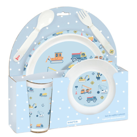 SET DE PLATOS, CUBIERTOS Y VASO SAFTA PREESCOLAR "GRUAS" SAFTA26 342694933 26X26 UNIDAD