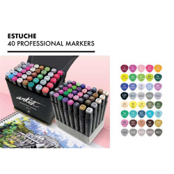 ROTULADOR DOBLE PUNTA PROFESIONAL MARKERS CAJA REGALO 40 COLORES SURTIDOS AB-0740 ALEX BOG