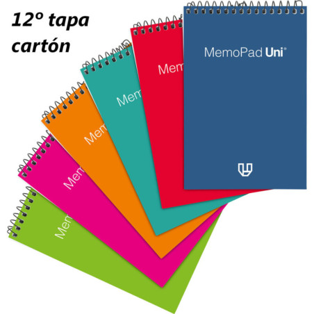 BLOC NOTAS ESPIRAL 12º APDO PTE 12U MEMOPAD UNI TAPA CARTON GRAFOPLAS 37004099