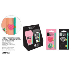 EXPOSITOR CARTON 24 JUEGOS DE 2 PORTABOLIGRAFOS ADHESIVOS BLACK & WHITE MR18 GIFTS2 11586