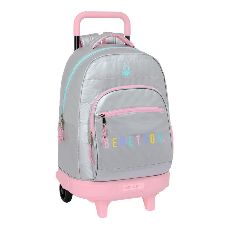 MOCHILA GDE. C/RUEDAS COMPACT EXTRAIBLE BENETTON "SILVER" 612353918 SAFTA24