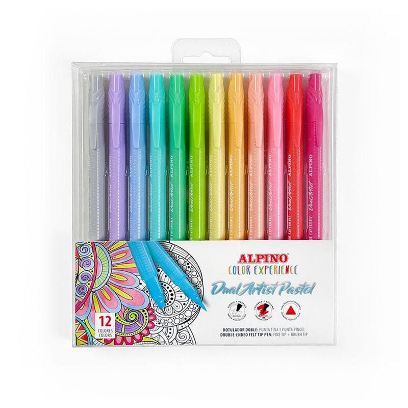 ROTULADOR ALPINO DOBLE PUNTA DUAL ARTIST PASTEL PINCEL COLOR EXPERIENCE 12 COLORES BLISTER AR000188