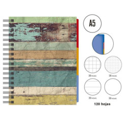 CUADERNO SENFORT WIRE-O A5 3 SEPARADORES 4 RAYADOS VINTAGE 13325220