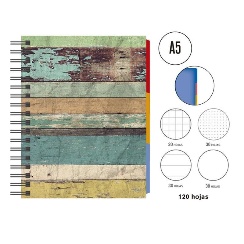 CUADERNO SENFORT WIRE-O A5 3 SEPARADORES 4 RAYADOS VINTAGE 13325220
