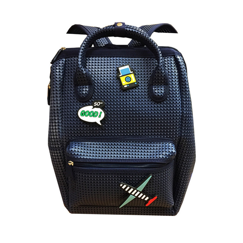MOCHILA SILICONA GRANDE PERSONALIZABLE PARCHES AZUL DMM009-A