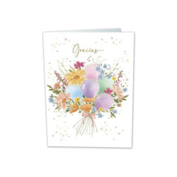 TARJETA FELICITACION ARGU TURNOWSKY RAMO FLORES Y GLOBOS GRACIAS 49260