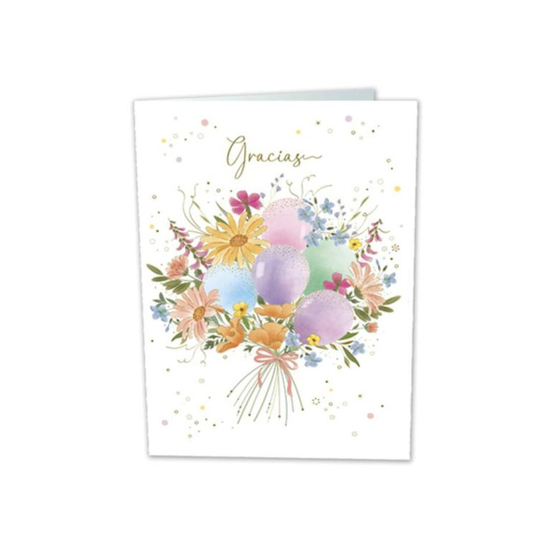 TARJETA FELICITACION ARGU TURNOWSKY RAMO FLORES Y GLOBOS GRACIAS 49260
