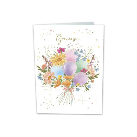 TARJETA FELICITACION ARGU TURNOWSKY RAMO FLORES Y GLOBOS GRACIAS 49260