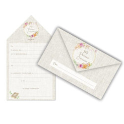 TARJETA INVITACION COMUNION ARGU NIÑA ORLA FLORES BLISTER 10U 49439 UNIDAD
