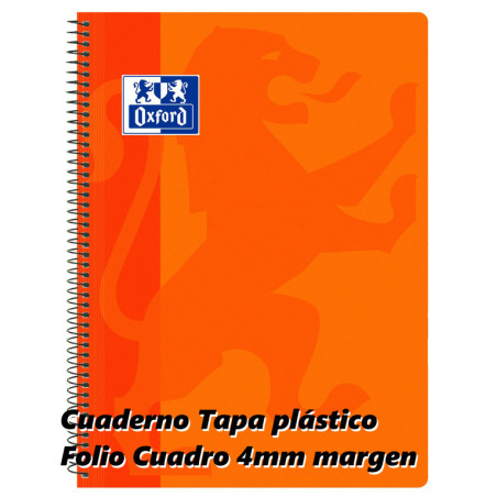 CUADERNO ENRI OXFORD SCHOOL TAPA PLASTICO FOLIO 80H 4*4 NARANJA 400079665