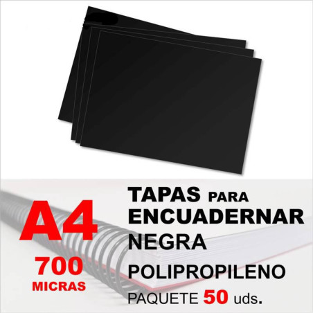 TAPAS A-4 DURA POLIPROPILENO 0,7 NEGRA OPACA  PTE 50U YOSAN