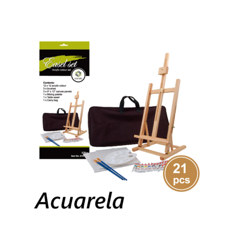 CABALLETE PINTURA C/BOLSA MCH C/TABLILAS Y ACUARELAS 21 PZAS 191317