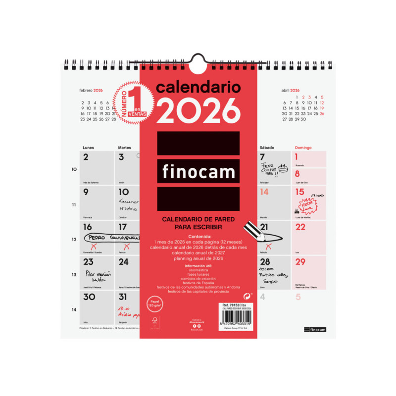 CALENDARIO PARED ESCRIBIR 30X30 2026+ FINOCAM26 781520026 300 X 5 X 310 MM