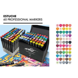 ROTULADOR DOBLE PUNTA PROFESIONAL MARKERS CAJA REGALO 60 COLORES SURTIDOS AB-0760 ALEX BOG