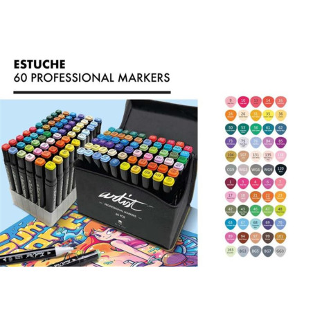 ROTULADOR DOBLE PUNTA PROFESIONAL MARKERS CAJA REGALO 60 COLORES SURTIDOS AB-0760 ALEX BOG