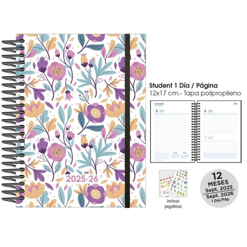 AGENDA ESCOLAR ESPIRAL 8º D/P STUDENT PP PURPLE FLOWER 22871253 SENFORT25/26