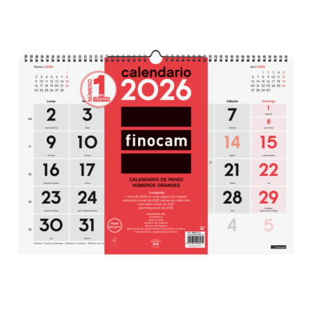 CALENDARIO PARED N.GRANDES L 2026+ FINOCAM26 780010026 430 X 5 X 320 MM