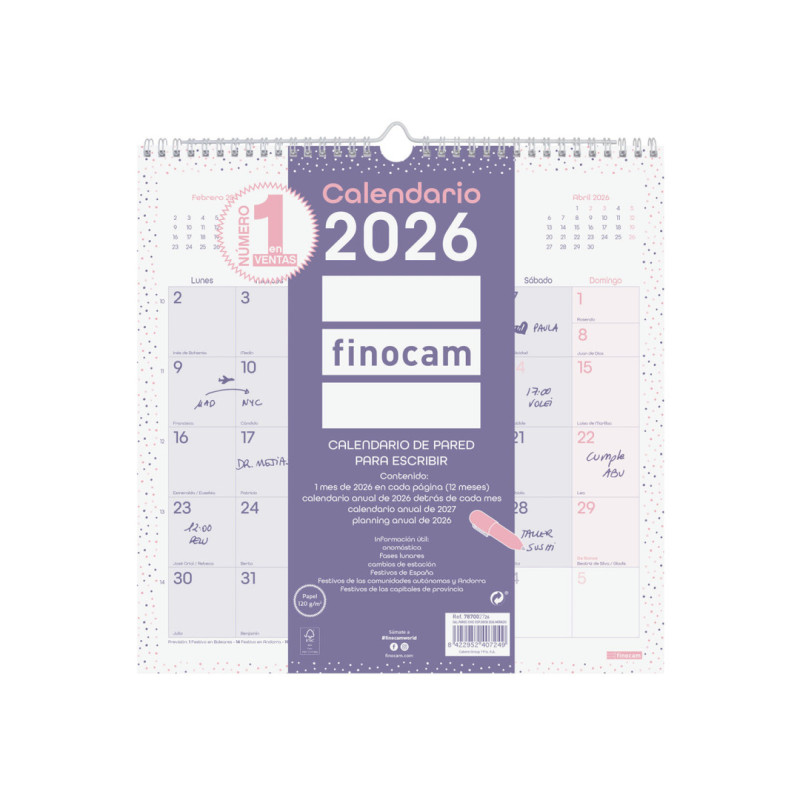 CALENDARIO PARED CHIC ES30X30 2026 MORADO+ FINOCAM26 787002726 300 X 5 X 310 MM