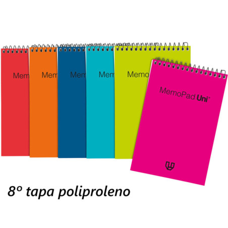 BLOC NOTAS ESPIRAL 8º APDO PTE 12U MEMOPAD PP UNI TAPA PLASTICO GRAFOPLAS 37004399