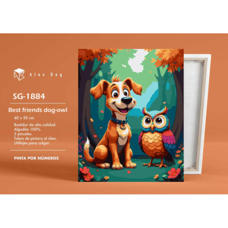 LIENZO ALEX BOG PINTAR POR NUMEROS 40*50 BEST FRIENDS OWL-DOG SG-1884