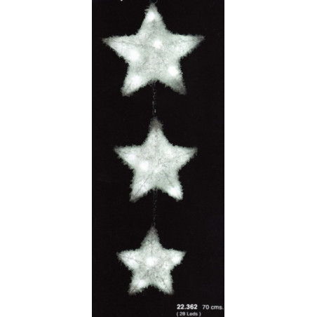 LUCES LED 27 FIJA BLANCA COLGANTE 3 ESTRELLAS PILAS 22362 ^