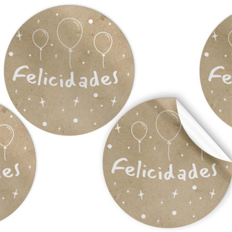 ETIQUETAS ARGU FELICIDADES GLOBOS MARRON BLANCO MOD 48007 ROLLO 250U
