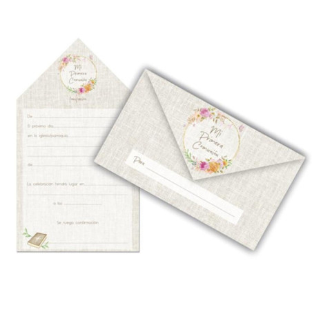 TARJETA INVITACION COMUNION ARGU NIÑA ORLA FLORES BLISTER 10U 49439 UNIDAD