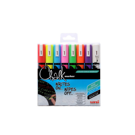 MARCADOR UNI-BALL CHALK TIZA LIQUIDA REDONDO PWE-5M SURTIDO 8 COLORES