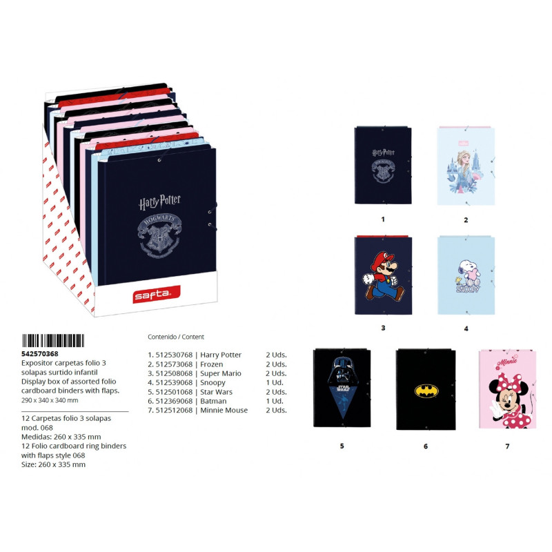 EXPOSITOR CARPETAS FOLIO GOMAS SOLAPAS SURT. INFANTIL SAFTA25 ENERO 542570368