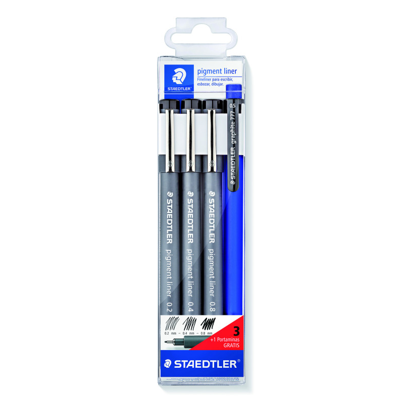 MARCD.ES CALIBRADOS PIGMENT LINER caja 3(02/04/08)+PORTAMINAS DE REGALO STAEDTLER