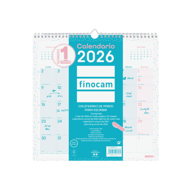 CALENDARIO PARED CHIC ES30X30 2026 TURQ.+ FINOCAM26 787005826 300 X 5 X 310 MM