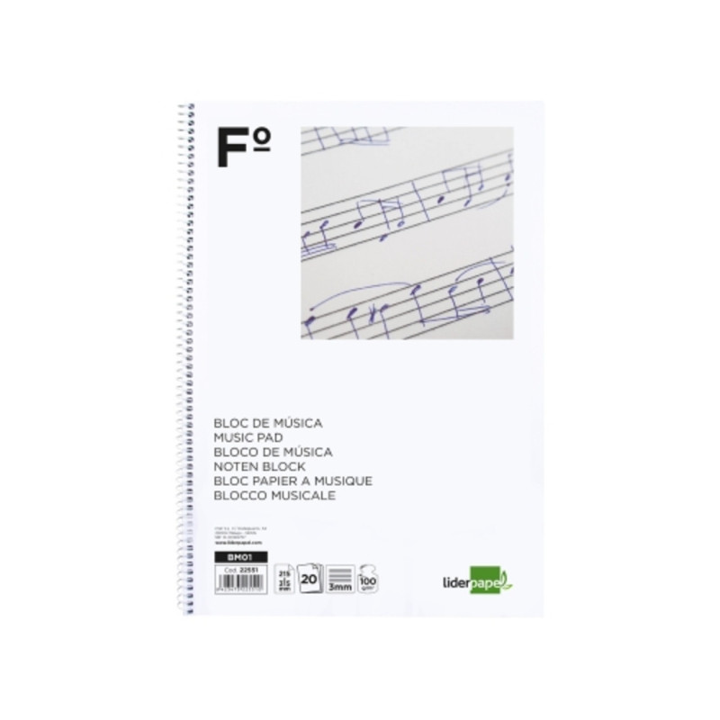 BLOC MUSICA LIDERPAPEL FOLIO 12 PENTAGRAMAS 3MM BM01 UNIDAD