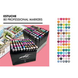 ROTULADOR DOBLE PUNTA PROFESIONAL MARKERS CAJA REGALO 80 COLORES SURTIDOS AB-0780 ALEX BOG