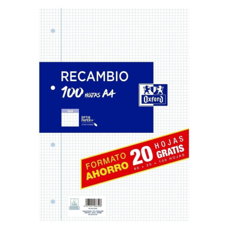 RECAMBIO ENRI A-4 100H 4T OXFORD SCHOOL CUADROS  4*4 C/MARGEN 90GR 400195058 (80+20)