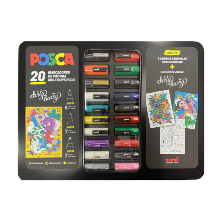 MARCADOR UNI-BALL SET 20 POSCA COLORES SURTIDOS CAJA METAL 182634820