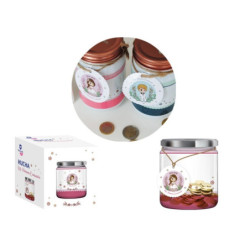 HUCHA COMUNION CRISTAL C/TAPA METAL NIÑA TARJETA COLGANTE 332090 POESSA