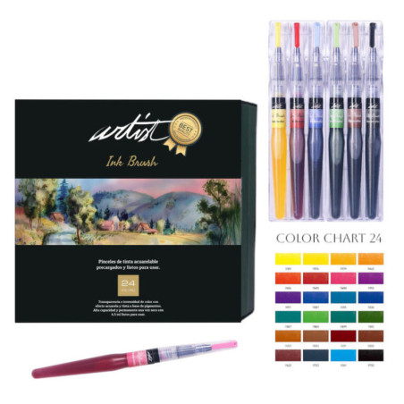 ROTULADOR TINTA LIQUIDA INK BRUSH PINCEL ACUARELABLES ALEX BOG CAJA 24U AB-0509