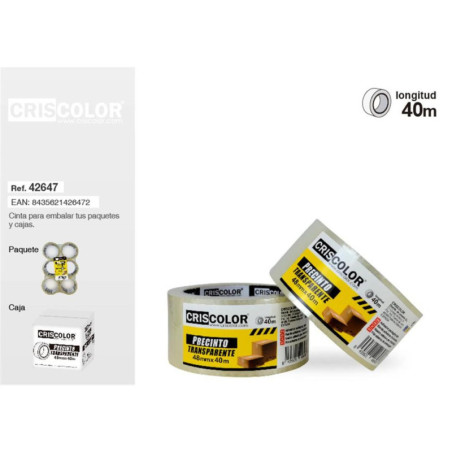 PRECINTO PP TRANSPARENTE ACRILICO 48MM*40M PACK6U CRISCOLOR 42647