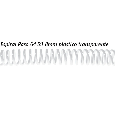 ESPIRAL 8MM PLASTICO TRANSPARENTE PASO 64 5:1 C/100U DHP 182008