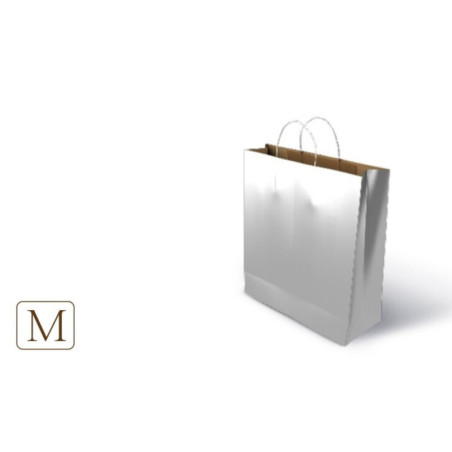 BOLSA PAPEL KRAFT METAL PLATA "M" 100GR 27+12*37 GOLDSTEPS PTE 25U 11120