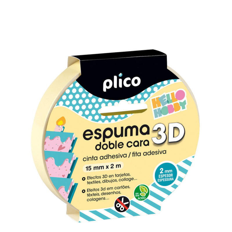 CINTA ADHESIVA DOBLE CARA ESPUMA 3D 15MM*2M PLICO 13313