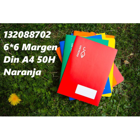 LIBRETA GRAPADA DIN A4 50 HOJAS 70 GR CUADRO 6*6 MARGEN NARANJA 132088702 ESCOLOFI (10)